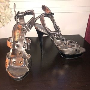 Strappy metallic heels
